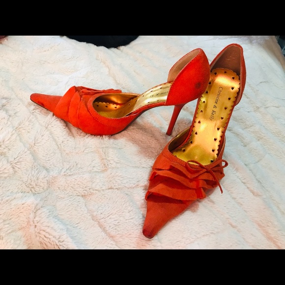Vintage orange suede shoes 9 - Picture 4 of 9